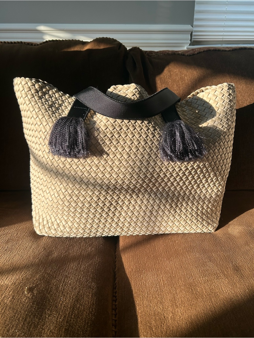 Naghedi Tulum Tote with Black Tassel Handles